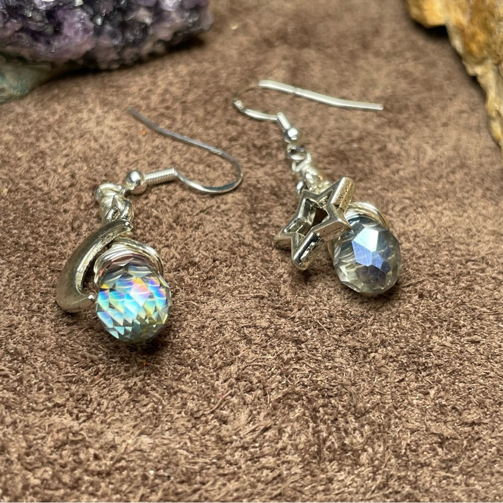 Austrian Faceted Crystals Celestial Drop Earrings Boho Style Jewely - Picture 9 of 17
